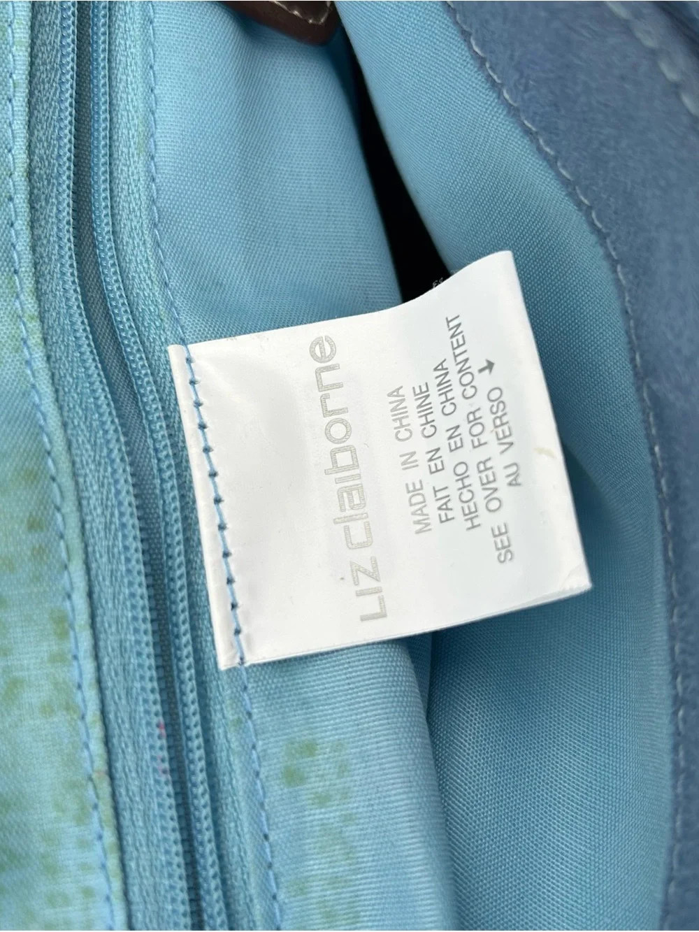 Blue Faux-Suede Tote Bag with Fur Trim Liz Clairborne